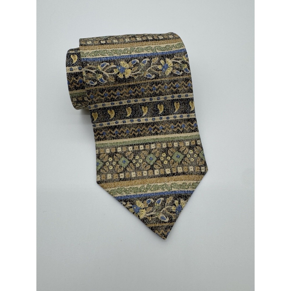 Club Room‎ Silk Tie Made in Italy Brown Blue Gold Paisley Floral Necktie